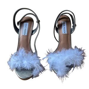 White Feather & Silver Strappy Heels Steve Madden